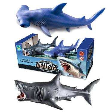 Imagem de 2 Brinquedo Realistas Mini Tubarão e Tubarão Martelo 13cm