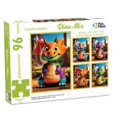 Imagem de Kit 4 Quebra Cabeças Infantil 96 Pçs Animais Dino Jogos Educativo Peda