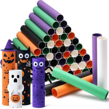 Imagem de MotiMind 60 tubos de papelão para artesanato, 2 tamanhos, rolos de papel higiênico vazios, tubos de papel higiênico a granel para projetos DIY em sala de aula (Halloween, 3 x 25 cm, 4 x 25 cm)