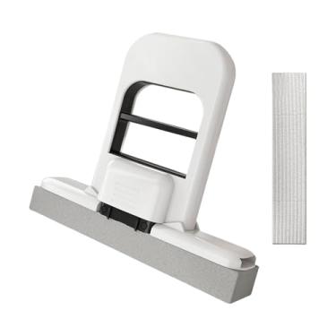 Imagem de Ioensy Esfregão compacto autotorcedor com barra de compressão e cabeça de esponja de 14,5 x 13,7 x 3,4 cm, forte absorção para azulejos de banheiro, vidro e, Branco Preto