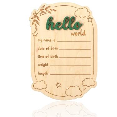 Imagem de Placa Madeira Anúncio Bebé, Placas Olá Mundo Recém-Nascidos Estampas Estrelas Nuvens Placa Boas-Vindas Chegada Bebé para Decoração Berçário Hospital Presentes Meninos Meninas Adereço Fotos