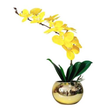 Imagem de Arranjo No Vaso Dourado Flores Artificiais Orquídeas Lindas - La Caza 