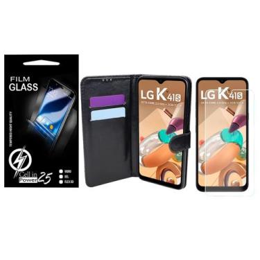 Imagem de Película Vidro + Capa Carteira PRETA LG K41S K410BMW 6.5 - Cell In Pow