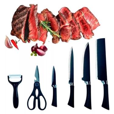 Imagem de Kit Facas Cozinha Churrasco 6 Peças Antiaderente Fio Navalha - Relet