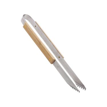 Imagem de PINÇA PARA CHURRASCO AÇO INOX E CABO BAMBU 38CM PRATEADO/NATURAL