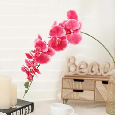 Imagem de Flores artificiais, galhos, hastes de orquídeas borboletas artificiais, arranjos de casamento, casa, jardim, festa, decoração ao ar livre (1 peça/rosa vermelha)