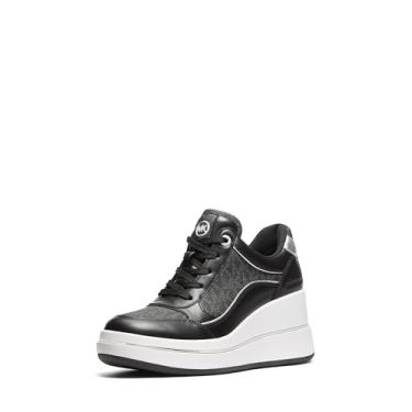 Imagem de Michael Kors Tênis feminino Emmy Wedge Trainer, Preto/assinatura, 38