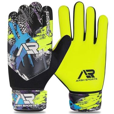 Imagem de Arsh Sports Luvas de goleiro de futebol, luvas de goleiro de futebol para crianças, meninos, jovens, crianças, proteção dupla de pulso ao longo da palma de 4 mm (amarelo, tamanho 2, adequado para 4-5