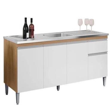 Imagem de Balcão Gabinete de Pia Tatiane 150cm Amêndoa/Branco S/Tampo - AJL Móveis