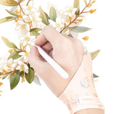 Imagem de Spaseeba Luva De Desenho Artística Spaseeba, Arte Digital Com Dois Dedos Para Tablet/Caneta/Monitor, Estampa Cachorro Fofa, Universal Mão Direita E Esquerda, Cor Amarela M