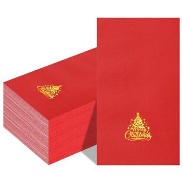 Imagem de Gueevin 100 peças de papel descartável de Natal guardanapos decorativos para convidados toalha de mão de árvore de Natal folha dourada para férias de Natal festa de inverno banheiro cozinha almoço