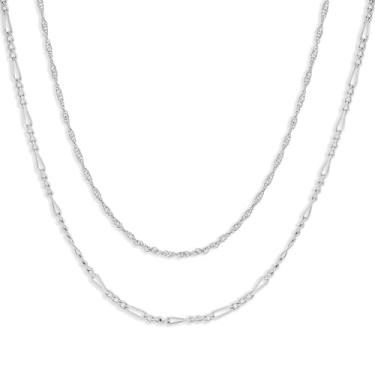 Imagem de Milla Colares em camadas para mulheres – Colar delicado banhado a ouro 14K ou prata, conjunto moderno de colar de corrente dupla, 17, Prata, Sem Pedra Preciosa