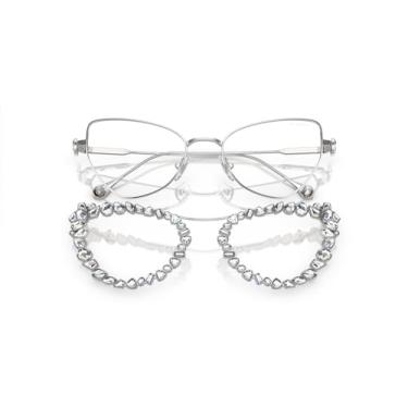 Imagem de Swarovski Óculos de sol femininos Sk 7011 com borboleta de cristal, Filtragem de luz azul clara/prata, 56 mm