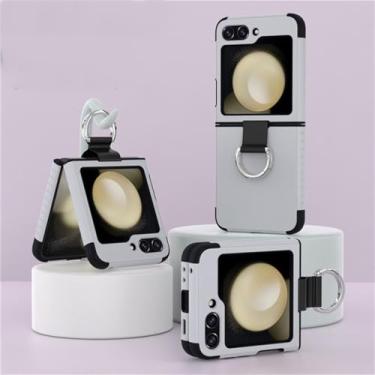 Imagem de Capas com suporte de anel de dedo para Samsung Galaxy Z Flip 5 ZFlip 5 PC TPU Bicolor Slim Matte Cover, cinza, para Samsung Z Flip 5