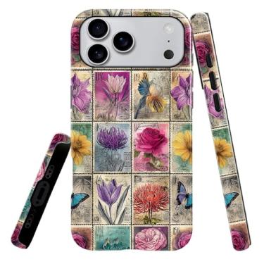 Imagem de heindiy Compatível com iPhone 17 Pro Max, capa brilhante, proteção total, à prova de choque, anti-arranhões, capa de TPU, capas para homens e mulheres - carimbos postais vintage