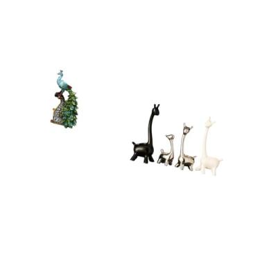 Imagem de Fenteer Estátua de Pavão E Girafa, Escultura Animal, Estatuetas de Cerâmica, Elegante Ornamento de Mesa, Peça Central Moderna E Criativa para Quarto, Escritór