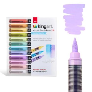 Imagem de KINGART Canetas pincel de tinta acrílica PRO, 12 cores pastel, tinta à base de água, pontas de pincel flexíveis