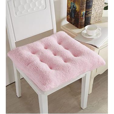Imagem de Almofadas de cadeira de lã de cordeiro artificiais quadradas e redondas confortáveis, macias e fofas, almofadas de assento de pelúcia para meditação de escritório em casa (45 cm), rosa quadrado)