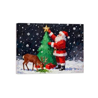 Imagem de Pinturas em tela Natal-Quadros Decoração de Parede-Árvore Natal velho-Inverno Paisagens Impressões para Sala de Estar 60x80cm Tela Embrulhada