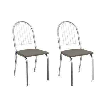 Imagem de Cadeira De Cozinha Noruega 2c077cr Aço Kit 2 Un Cromado-linho Escuro - Kappesberg