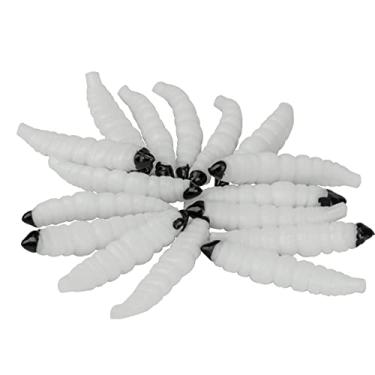 Imagem de QualyQualy Iscas macias artificiais, 50 peças de iscas macias para larvas, pequenas iscas artificiais macias para minhocas, acessório para pesca de robalo (branco-50 peças)
