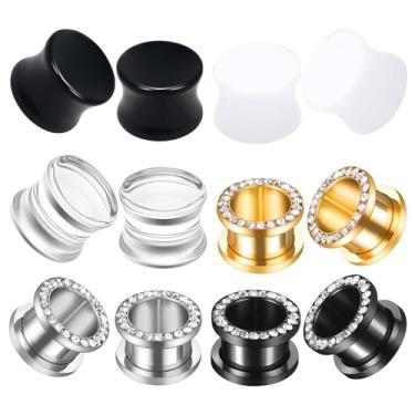 Imagem de 12 peças calibres para orelhas alargadores de acrílico expansores de alargador duplo, alargadores de orelha CZ de aço inoxidável, alargadores expansores, extensores, brincos de piercing de parafuso
