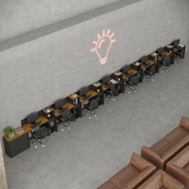 Imagem de Conjunto De Escritório Tech 7 Livreiro 1 Buffet E 8 Mesas 90 - Preto E Cedro Preto E Cedro