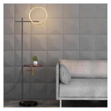 Imagem de Luminária de chão Luminárias de chão para sala estar Luminária com bandeja mármore vertical Decoração interna Iluminação Leitura(Preto)
