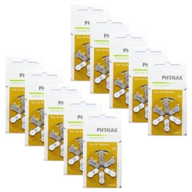 Imagem de Pilha Bateria Phonak 10 para Aparelho Auditivo - Mercury Free - Zinc Air (60 baterias) - Phonak 10 Amarela