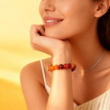 Imagem de 1 pulseira de pedra preciosa semipreciosa, olho de tigre e contas redondas elásticas, para roupas, vestido de festa (17,4 cm), One Size, Vidro, Sem Pedra Preciosa