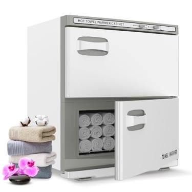 Imagem de SalonDepot Aquecedor de toalha quente, armário duplo profissional, capacidade extra grande de 36L, cor branca para spa, salão de beleza e restaurante