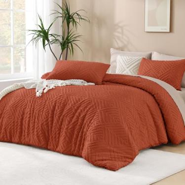 Imagem de Andency Conjunto de cama king extragrande laranja queimado 304,8 cm x 304,8 cm, conjunto de cama e coleções de terracota, super king boho, adornado com casa de fazenda (1 edredom, 2 fronhas)