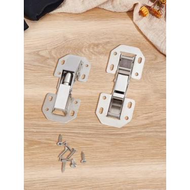 Imagem de 2 conjuntos de dobradiças ocultas, dobradiça de aço laminado a frio, acessórios de porta de guarda-roupa de aço inoxidável com parafuso para porta de guarda-roupa e acessórios de mesa, 10,5 x 4,3 x