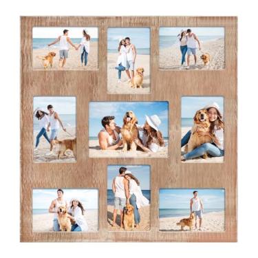 Imagem de YESKAY Colagem de porta-retratos para fotos 10 x 15 x 17 - 9 aberturas, moldura marrom rústica com vidro verdadeiro, molduras de família, decoração de parede ou mesa (1 pacote)