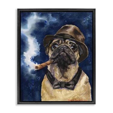 Imagem de Stupell Industries Arte de parede em tela flutuante cinza brutal Pug com charuto, design de George Dyachenko, 53 x 43 cm