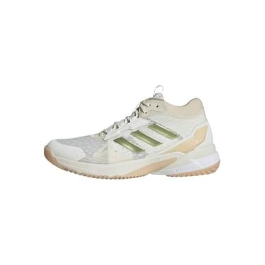 Imagem de adidas Crazyflight 6 Tênis feminino de cano médio para uso interno, Branco/dourado metálico/areia cristalina, 36