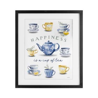 Imagem de Stupell Industries Happiness is a Cup of Tea Birch Impressão emoldurada sob vidro, design por Elizabeth Tyndall, 21 x 17