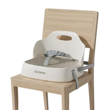 Imagem de UBRAVOO Assentos elevatórios para bebês, assento infantil para mesa de jantar com alças ajustáveis, cadeira de bebê portátil compacta portátil para jantar e viagem (Cáqui)