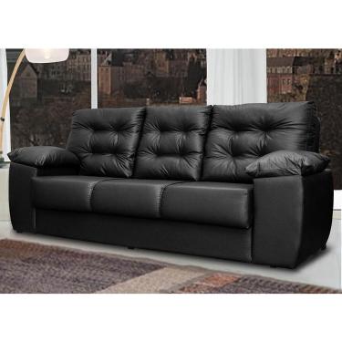 Imagem de Sofá Luxemburgo 3 Lugares 2,02m Tecido Courino Preto