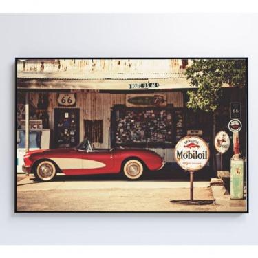 Imagem de Quadro Carro Clássico Vermelho Medidas 60x40 Cm Impressão Tecido Canvas