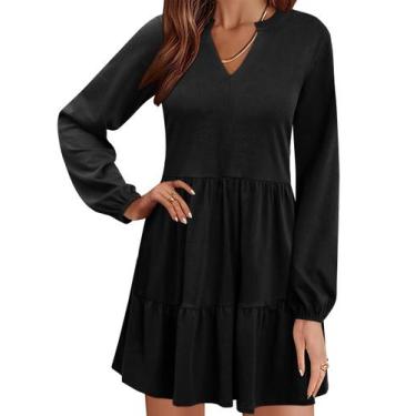 Imagem de Vestido feminino QACOHU 2024 de manga comprida com decote em V preto G