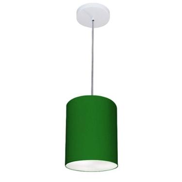 Imagem de Lustre Pendente Cilíndrico Md-4012 Cúpula Em Tecido 18x25cm Verde Folha - Bivolt