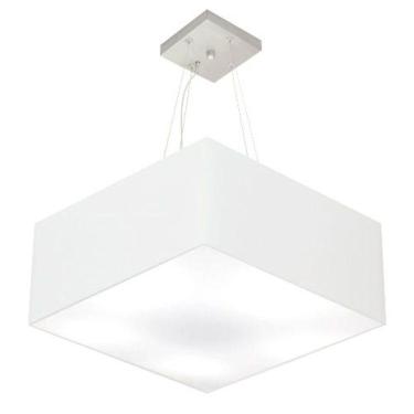 Imagem de Lustre Pendente Quadrado Vivare Md-4006 Cúpula Em Tecido 21/50x50cm - Bivolt Branco 127/220v