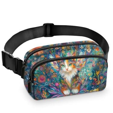 Imagem de Pochete feminina com alça ajustável para esportes, corrida, caminhada, acampamento, ciclismo, Gato, Casual moderno