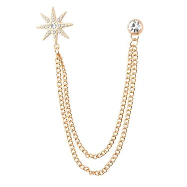 Imagem de Broche de estrela de strass com corrente de pendurar terno dourado broche de lapela para homens mulheres casamento negócios banquete terno vintage acessórios de smoking para noiva noiva pano decoração