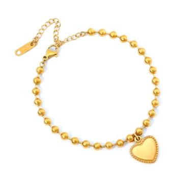 Imagem de Pulseira feminina banhada a ouro 18K com design de contas de coração - Moderna, moderna e empilhável. Para expressar o amor, ideal para aniversários, formatura, dia das mães, amor e amizade