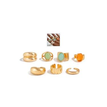 Imagem de Conjunto de anéis de junta de cristal de pilha grossa de ouro para mulheres, vintage, não mancha, empilhável, pedra preciosa, anel aberto, colorido, grande, joias, acessórios Y2k, Zinco, Sem pedra