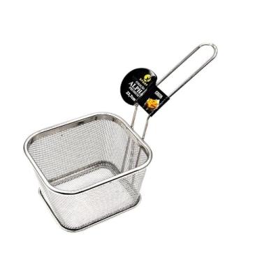 Imagem de Cesto Para Fritura em Aço Inox, 23,7cm de Diâmetro x 8cm de Altura, Escorredor de Óleo Profissional para Cozinha, Batatas Fritas e Petiscos