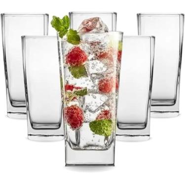 Imagem de Conjunto de Copos de Vidro Modernos, Design Quadrado, Resistentes para Água, Sucos e Drinks, 4 Peças