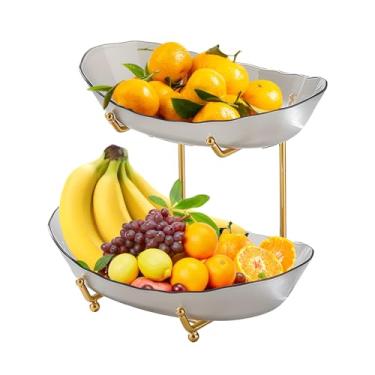 Imagem de Bacia de Frutas Acrílico 2 Andares com Suporte Metal Serviço em Camadas para Balcão Cozinha Armazenamento e Legumes Petiscos Nozes Bolo Sobremesa Perfeito Festa Casamento